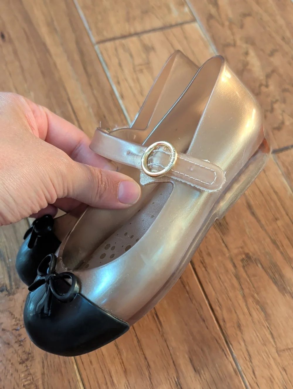Mini Melissa Sweet Love Metallic Gold and Black Bow Mary Jane Shoes